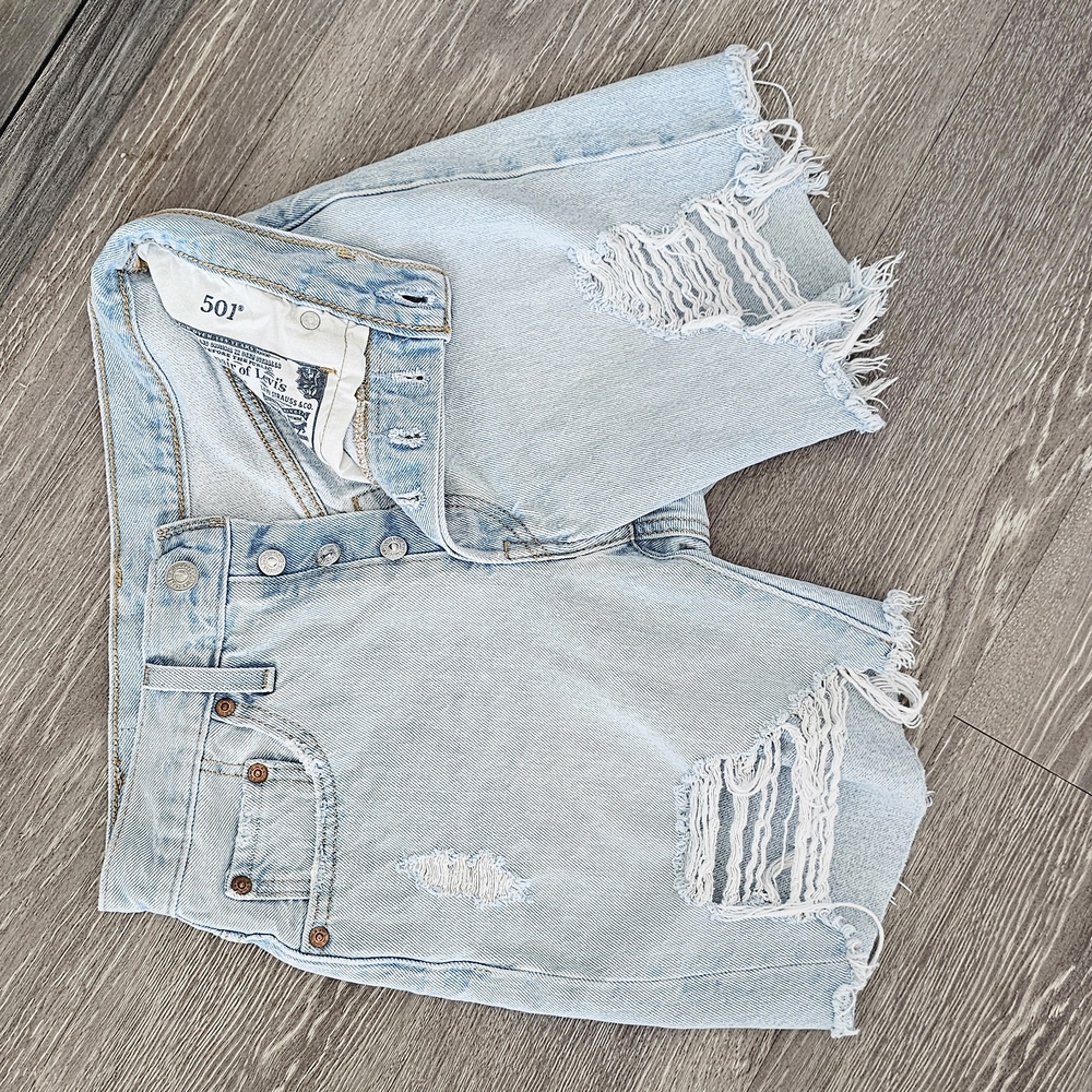 Levi's 501 Light Blue Distressed Denim Women Shorts